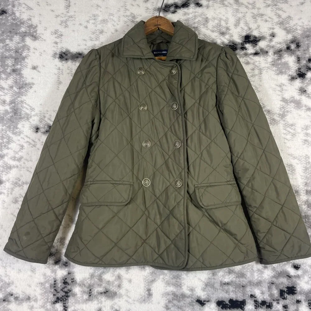 Ralph Lauren Jacket Boys Size Large (12/14) Green Double Breasted Puffer Pockets